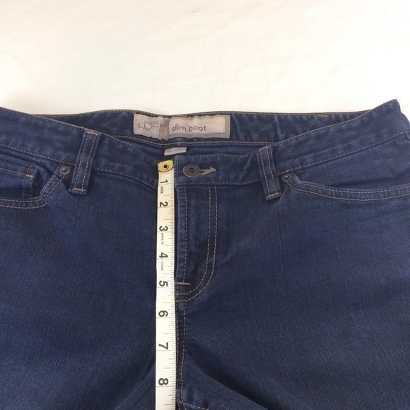 Loft Boot Cut Slim Mid-Rise Womens Jeans Size 10 Dark Wash inseam 29 Button - Picture 10 of 12
